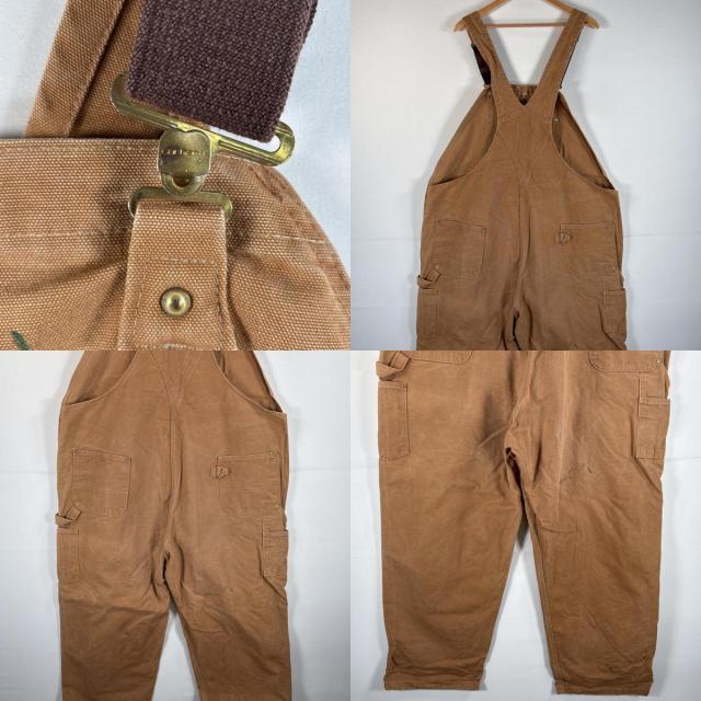 古着 カーハート Carhartt オーバーオール ダック ワンポイントロゴ サイドポケット ダブルニー 大きいサイズ キャメル メンズ