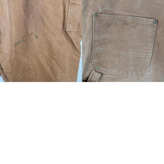 古着 カーハート Carhartt オーバーオール ダック ワンポイントロゴ サイドポケット ダブルニー 大きいサイズ キャメル メンズ
