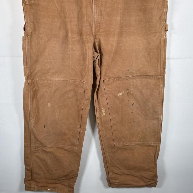 古着 カーハート Carhartt オーバーオール ダック ワンポイントロゴ サイドポケット ダブルニー 大きいサイズ キャメル メンズ