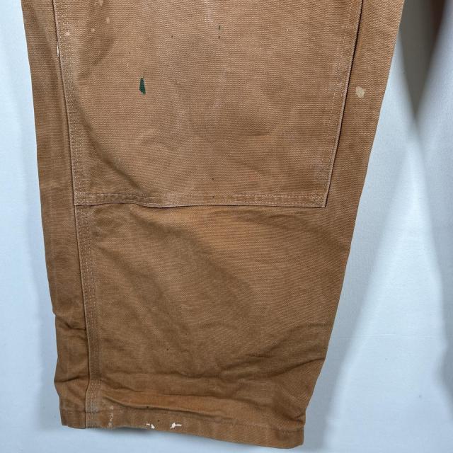 古着 カーハート Carhartt オーバーオール ダック ワンポイントロゴ サイドポケット ダブルニー 大きいサイズ キャメル メンズ