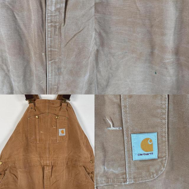 古着 カーハート Carhartt オーバーオール ダック ワンポイントロゴ サイドポケット ダブルニー 大きいサイズ キャメル メンズ