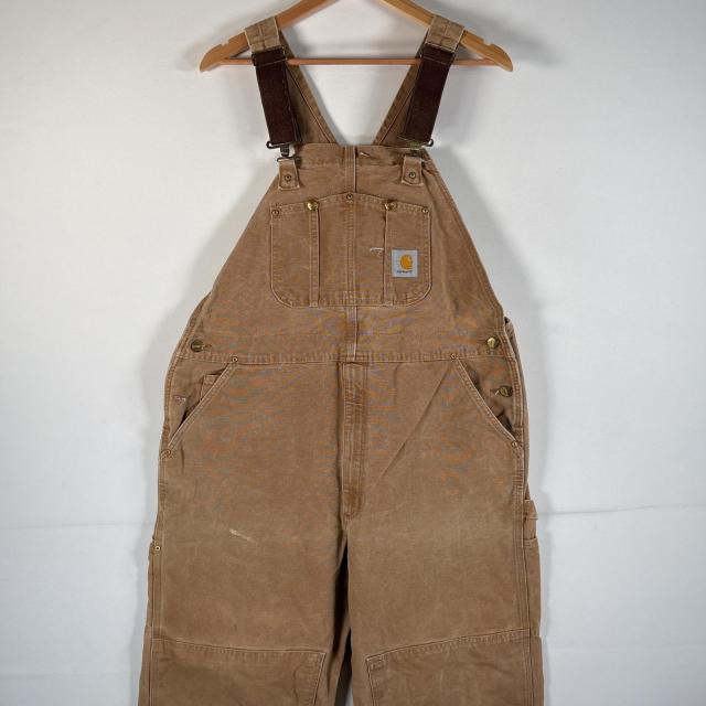 古着 00’s/00年代 カーハート Carhartt オーバーオール ダック ワーク ワンポイント ダブルニー  大きいサイズ w42 L30 キャメル メンズ