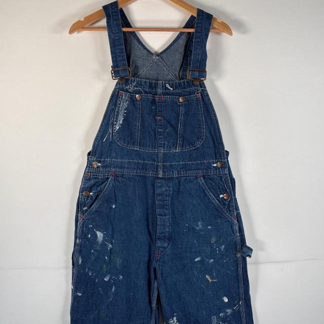 古着 70s/70年代 ヴィンテージ ビッグマック BIG MAC オーバーオール デニム ワーク ワンポイントロゴ ハンマーループ  ブルー系 メンズ