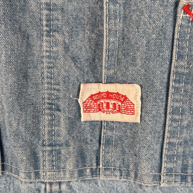 古着 ラウンドハウス ROUND HOUSE USA製 オーバーオール デニム ワーク ワンポイントロゴ  大きいサイズ ハンマーループ w42 L32 ブルー 古着 ラウンドハウス ROUND HOUSE USA製 オーバーオール デニム ワーク