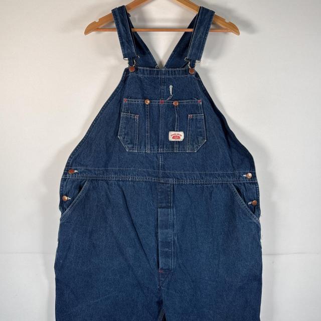 古着 90s/90年代 ラウンドハウス ROUND HOUSE USA製 オーバーオール デニム ワーク ワンポイントロゴ 大きいサイズ インディゴブルー