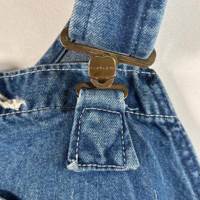 古着 カーハート Carhartt オーバーオール デニム ワーク ワンポイントロゴ 大きいサイズ ハンマーループ w38 L34  ブルー系 メンズ 古着 カーハート Carhartt オーバーオール デニム ワーク ワンポイント