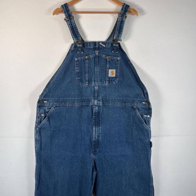 古着 カーハート Carhartt オーバーオール デニム ワーク ワンポイントロゴ ペインター 大きいサイズ ハンマーループ  ブルー系 メンズ
