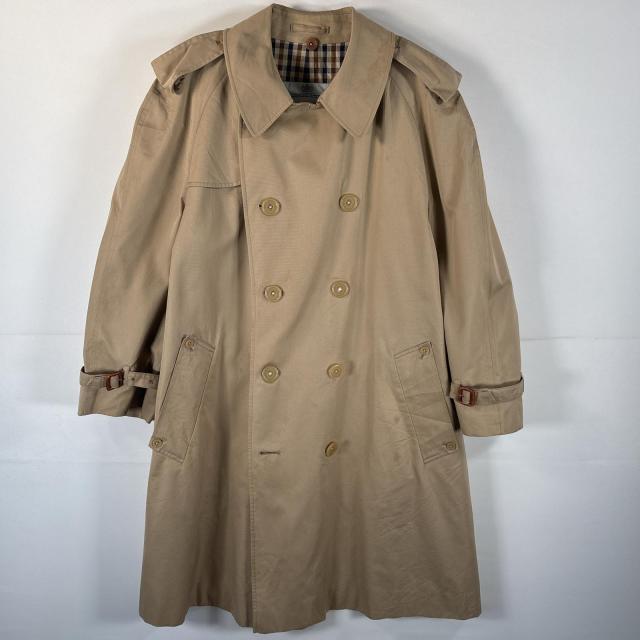 古着 アクアスキュータム Aquascutum トレンチコート ロングコート イングランド製 裏地チェック 大きいサイズ  ベージュ 無地 メンズ