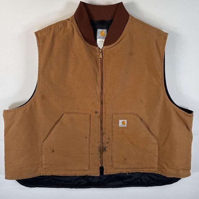 古着 カーハート Carhartt ダック ベスト ワンポイントロゴ ワーク