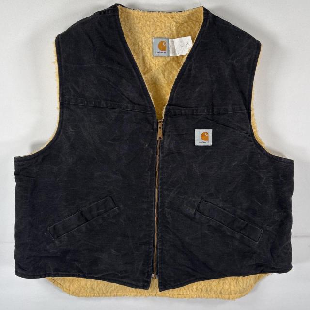 古着 カーハート Carhartt ダックベスト ボアライナー ワンポイントロゴ 大きいサイズ ワーク  ブラック メンズ