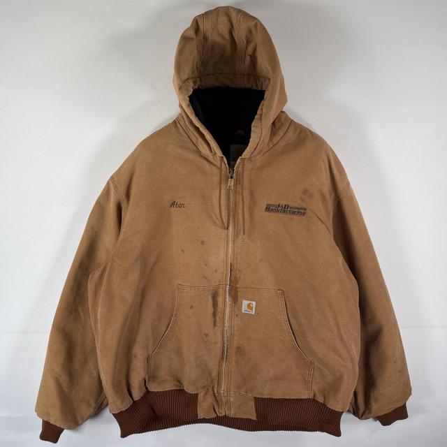 古着 カーハート Carhartt USA製 ダック アクティブジャケット 中綿 企業ロゴ刺繍 大きいサイズ XXL  ブラウン メンズ