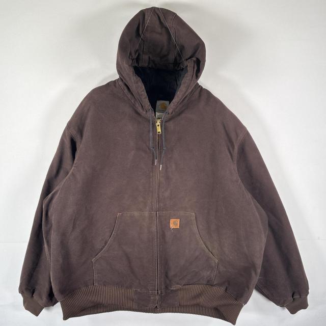 古着 カーハート Carhartt ダック アクティブジャケット パーカー フルジップ ワークジャケット 大きいサイズ XXXL  ブラウン メンズ