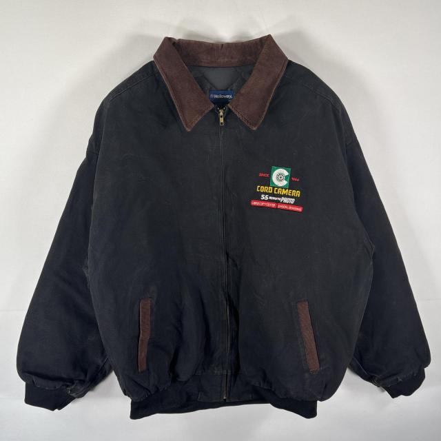 古着 90s/90年代 ホロウェイ Holloway USA製 ジャケット ダック地 ワークジャケット フルジップ 企業ロゴ刺繍 大きいサイズ XXL ブラック
