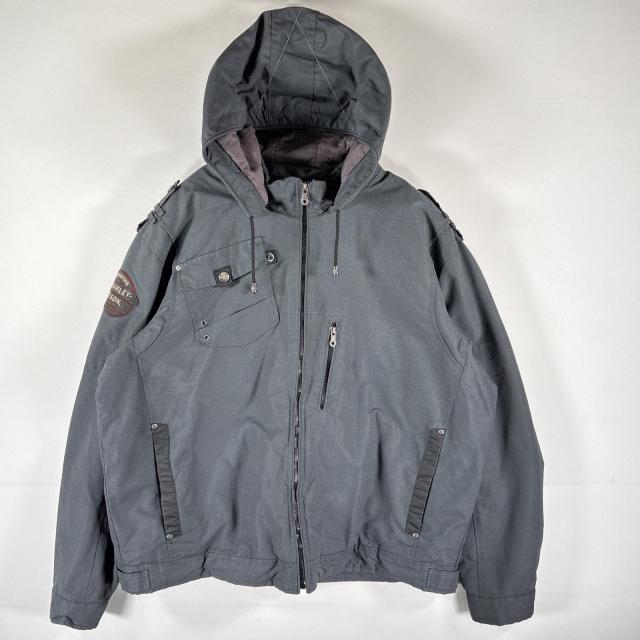 古着 ハーレーダビッドソン HARLEY DAVIDSON レーシングジャケット ナイロンパーカー フルジップ 大きいサイズ XXL  グレー メンズ