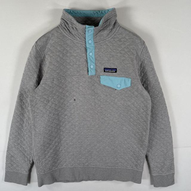 古着 パタゴニア patagonia スウェット キルティングトレーナー スナップT ワンポイントロゴ スナップボタン グレー メンズ