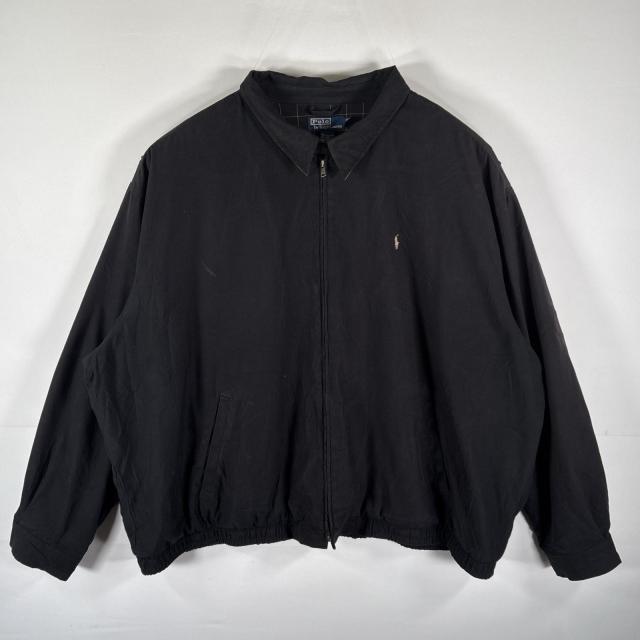 古着 ポロバイラルフローレン Polo by Ralph Lauren スウィングトップジャケット ワンポイントロゴ刺繍 大きいサイズ 4XLT  ブラック