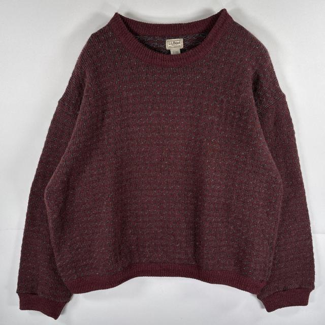 古着 90s/90年代 エルエルビーン L.L.Bean ウールニットセーター バーズアイ ノルウェー製 クルーネック 大きいサイズ XL  レッド系