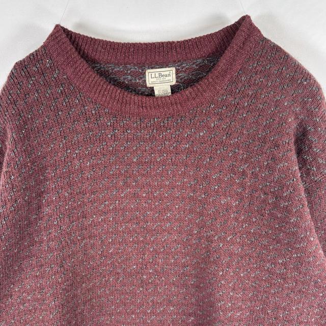 古着 90s/90年代 エルエルビーン L.L.Bean ウールニットセーター バーズアイ ノルウェー製 クルーネック 大きいサイズ XL  レッド系