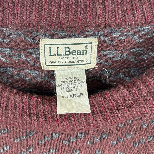 古着 90s/90年代 エルエルビーン L.L.Bean ウールニットセーター バーズアイ ノルウェー製 クルーネック 大きいサイズ XL  レッド系