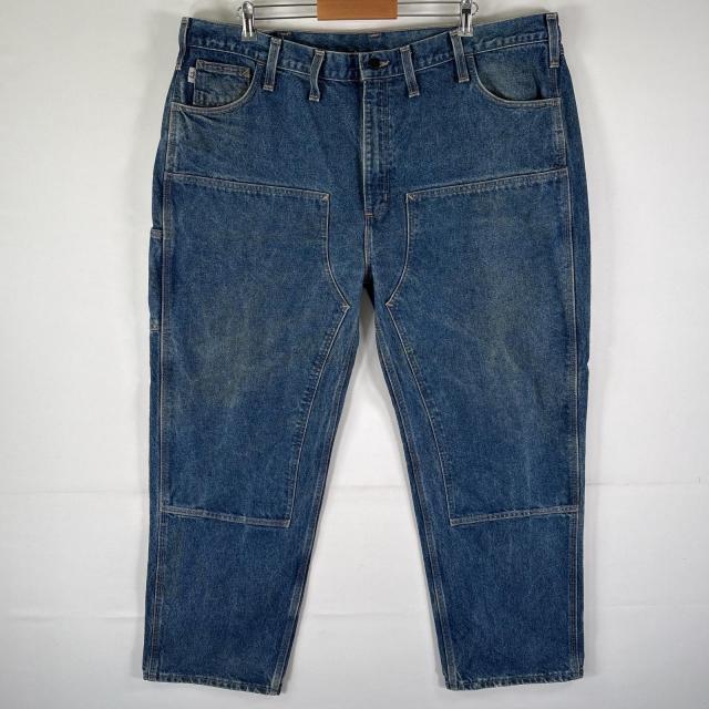 古着 カーハート Carhartt デニムパンツ ダブルニー ペインター ワーク ジーンズ ジーパン 色落ち ヒゲ w46 L32  ブルー メンズ