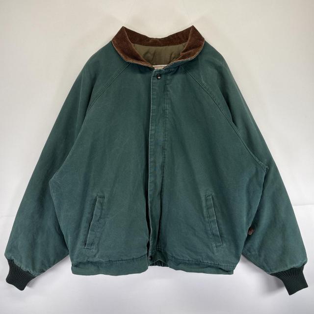 古着 ウォールズ walls USA製 ワークジャケット ダック フルジップ 襟コーデュロイ 中綿 大きいサイズ 2XL  グリーン メンズ