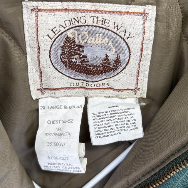古着 ウォールズ walls USA製 ワークジャケット ダック フルジップ 襟コーデュロイ 中綿 大きいサイズ 2XL  グリーン メンズ