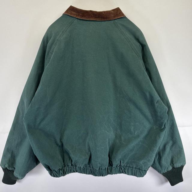 古着 ウォールズ walls USA製 ワークジャケット ダック フルジップ 襟コーデュロイ 中綿 大きいサイズ 2XL  グリーン メンズ