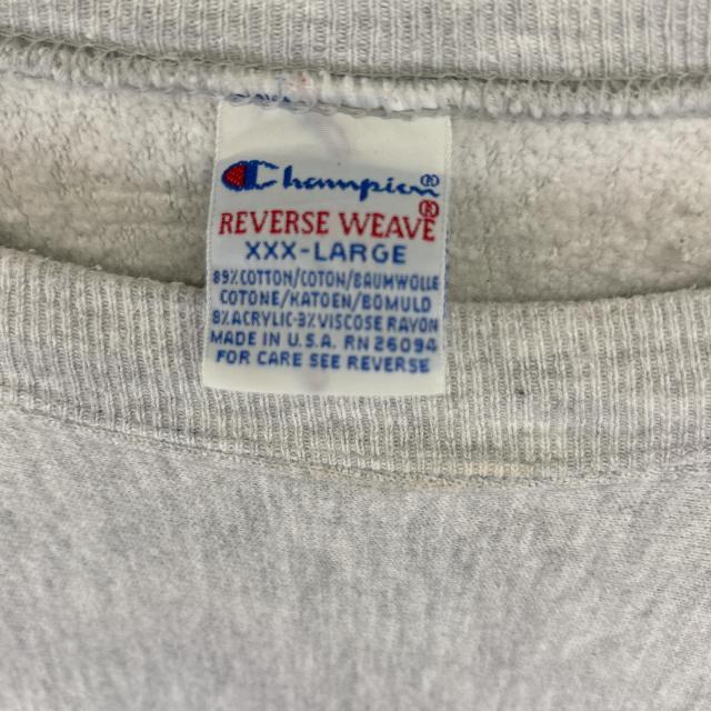 古着 90s/90年代 チャンピオン Champion USA製 スウェット リバースウィーブ トレーナー 三段プリント クルーネック XXXL  グレー_4