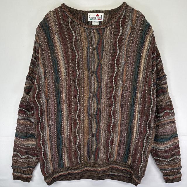 古着  FLORENCE TRICOT ニット 3Dニット クルーネック ストライプ 大きいサイズ 2XLT マルチカラー メンズ