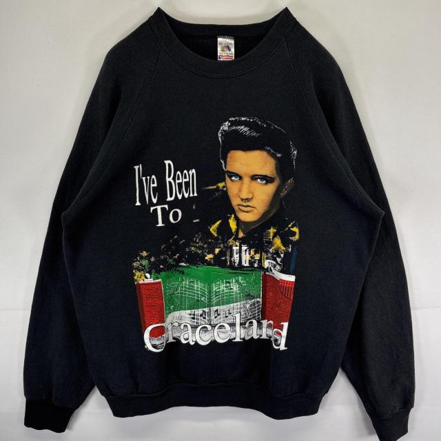 古着 90s/90年代 フルーツオブザルーム FRUIT OF THE LOOM USA製 スウェット バンド プリント ELVIS PRESLEX XXL  ブラック メンズ