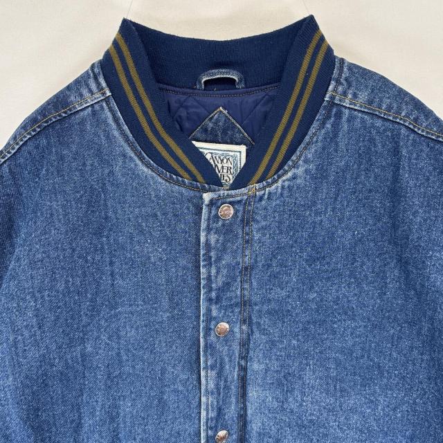 古着  CANYON  BLVES デニムジャケット アワードジャケット ブルゾン 中綿 大きいサイズ 3XL  ブルー メンズ 古着 CANYON RIVER BLVES デニムジャケット アワードジャケット