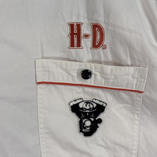 古着 ハーレーダビッドソン HARLEY DAVIDSON 半袖シャツ ワーク 両面 刺繍 ロゴ 大きいサイズ 3XL  ベージュ系 ツートン メンズ_3