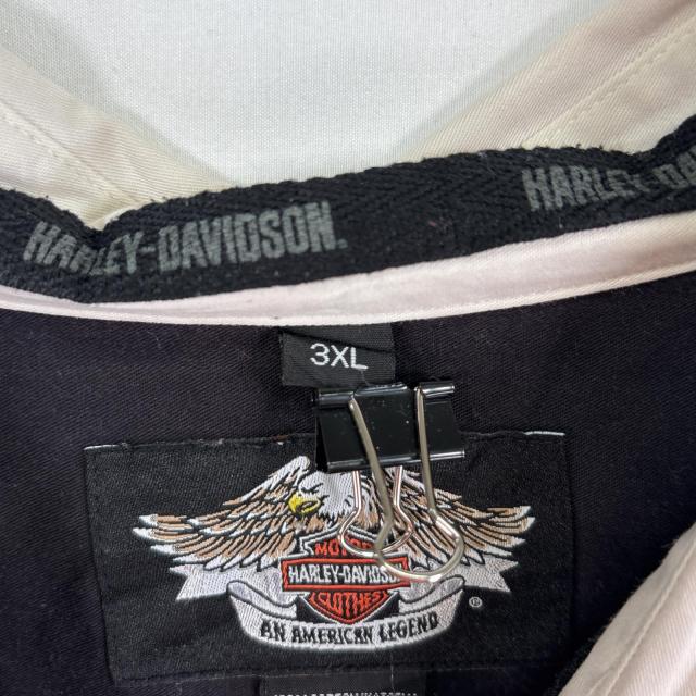 古着 ハーレーダビッドソン HARLEY DAVIDSON 半袖シャツ ワーク 両面 刺繍 ロゴ 大きいサイズ 3XL  ベージュ系 ツートン メンズ_5