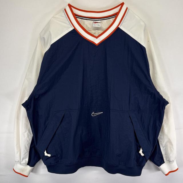 古着 90s/90年代 ナイキ NIKE ナイロンジャケット ナイロンプルオーバージャケット ピステ 大きいサイズ  ツートン XXL  ネイビー