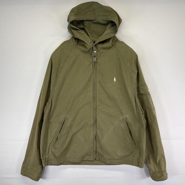 古着 ポロ・ラルフローレン POLO RALPH LAUREN コットンジャケット パーカー スウィングトップ 大きいサイズ XXL  グリーン系 メンズ