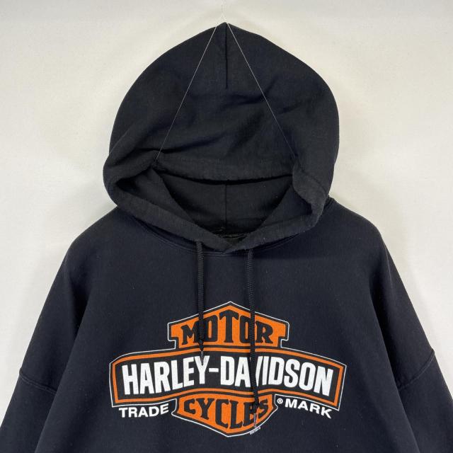 古着 ハーレーダビッドソン HARLEY DAVIDSON パーカー スウェット バックプリント イラスト 大きいサイズ プルオーバー 2XL ブラック_1