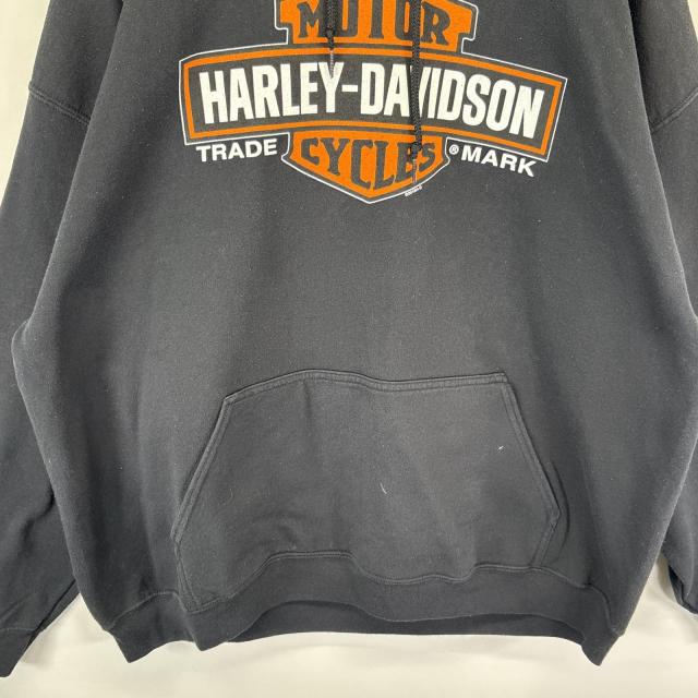 古着 ハーレーダビッドソン HARLEY DAVIDSON パーカー スウェット バックプリント イラスト 大きいサイズ プルオーバー 2XL ブラック_2