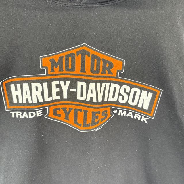 古着 ハーレーダビッドソン HARLEY DAVIDSON パーカー スウェット バックプリント イラスト 大きいサイズ プルオーバー 2XL ブラック_3