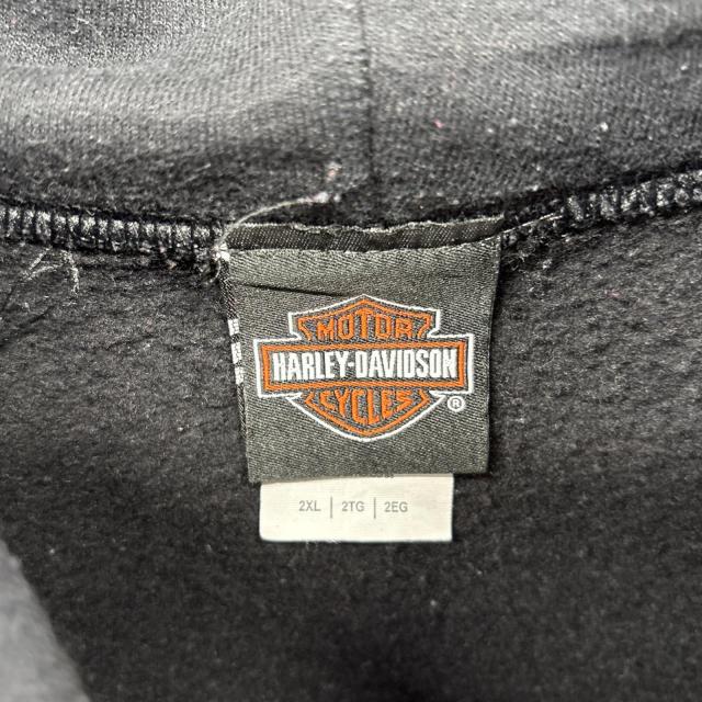 古着 ハーレーダビッドソン HARLEY DAVIDSON パーカー スウェット バックプリント イラスト 大きいサイズ プルオーバー 2XL ブラック_4