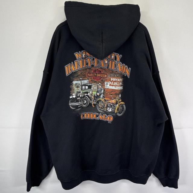 古着 ハーレーダビッドソン HARLEY DAVIDSON パーカー スウェット バックプリント イラスト 大きいサイズ プルオーバー 2XL ブラック_7