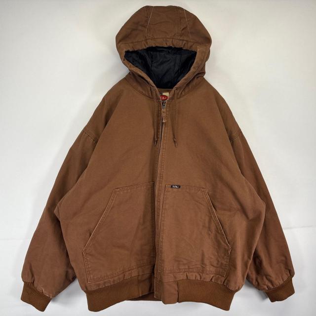 古着  Tuf−Nut by KEY ダック ワークジャケット パーカー フルジップ アクティブジャケットタイプ 中綿 ワンポイント 2XL  ブラウン系