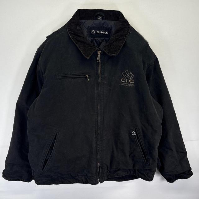 古着  DRI−DUCK ワークジャケット ダック デトロイトジャケットタイプ 中綿 企業ロゴ フルジップ 2XL  ブラック メンズ