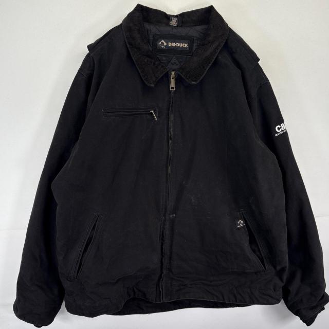 古着  DRI−DUCK ワークジャケット ダック地 デトロイトジャケットタイプ 中綿 大きいサイズ フルジップ 2XLT  ブラック メンズ
