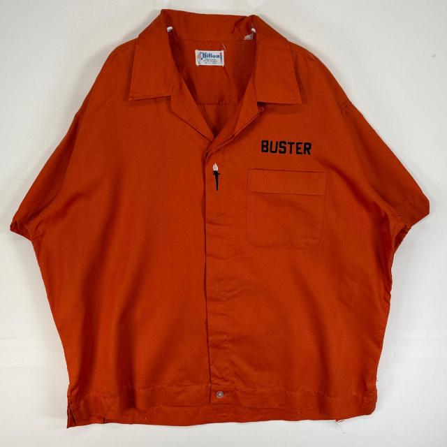 古着 60s〜70s/60年代〜70年代 ヴィンテージ ヒルトン HILTON 半袖シャツ フロッキー USA製 ボーリング L  オレンジ 両面プリント