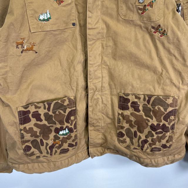 古着 BORN FLY カバーオール サファリジャケット 大きいサイズ ボアライナー 刺繍 3XL ブラウン系 メンズ_2