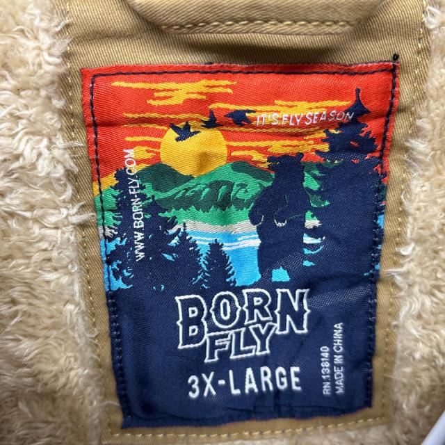 古着 BORN FLY カバーオール サファリジャケット 大きいサイズ ボアライナー 刺繍 3XL ブラウン系 メンズ_4