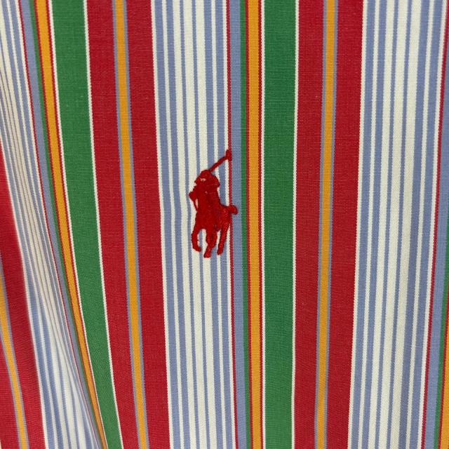古着 ラルフローレン RALPH LAUREN 長袖シャツ ロゴ 刺繍 大きいサイズ XXL マルチカラー ストライプ メンズ_3