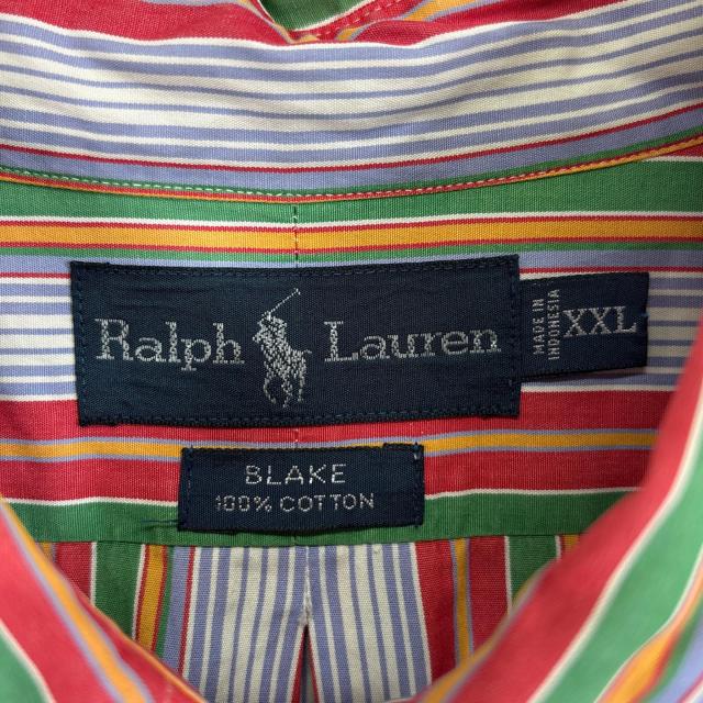 古着 ラルフローレン RALPH LAUREN 長袖シャツ ロゴ 刺繍 大きいサイズ XXL マルチカラー ストライプ メンズ_4