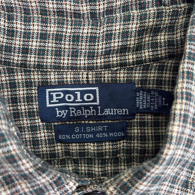 古着 90s/90年代 ポロバイラルフローレン Polo by Ralph Lauren 長袖シャツ ロゴ 刺繍 フラップポケ チェック G.I.SHIRT L