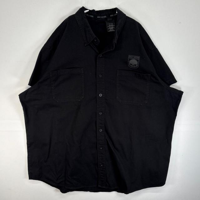 古着 ハーレーダビッドソン HARLEY DAVIDSON 半袖シャツ 胸ポケ モーターカルチャー 企業 大きいサイズ 肉厚 4XL ブラック 両面プリント